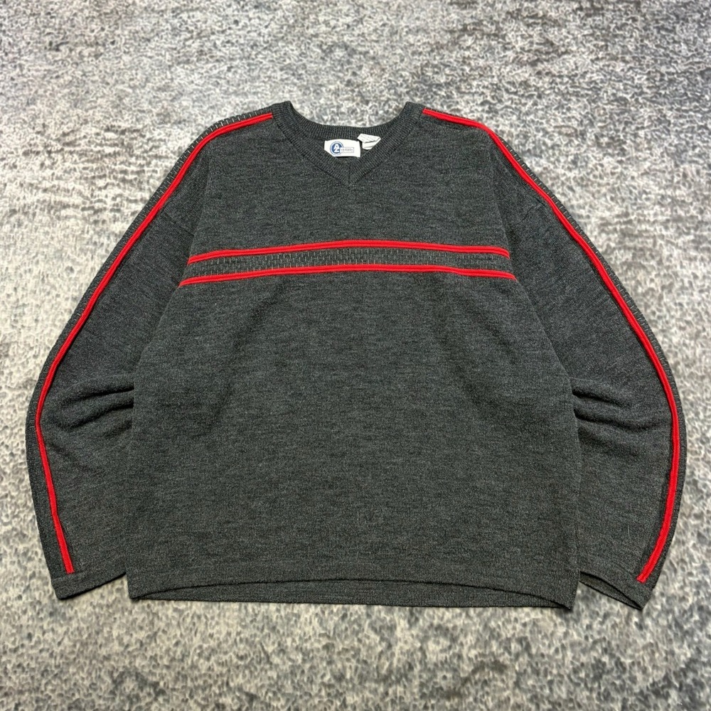Arizona Jeans Sweater Mens Large Gray Red V-Neck Preppy Skater Grunge VTG Y2K